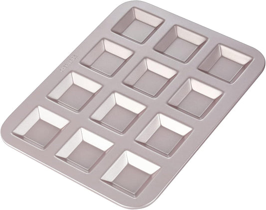 CHEFMADE Financier Cake Pan, 12-Cavity Non-Stick Square Muffin Pan Biscuits Cookies Bakeware for Oven Baking (Champagne Gold