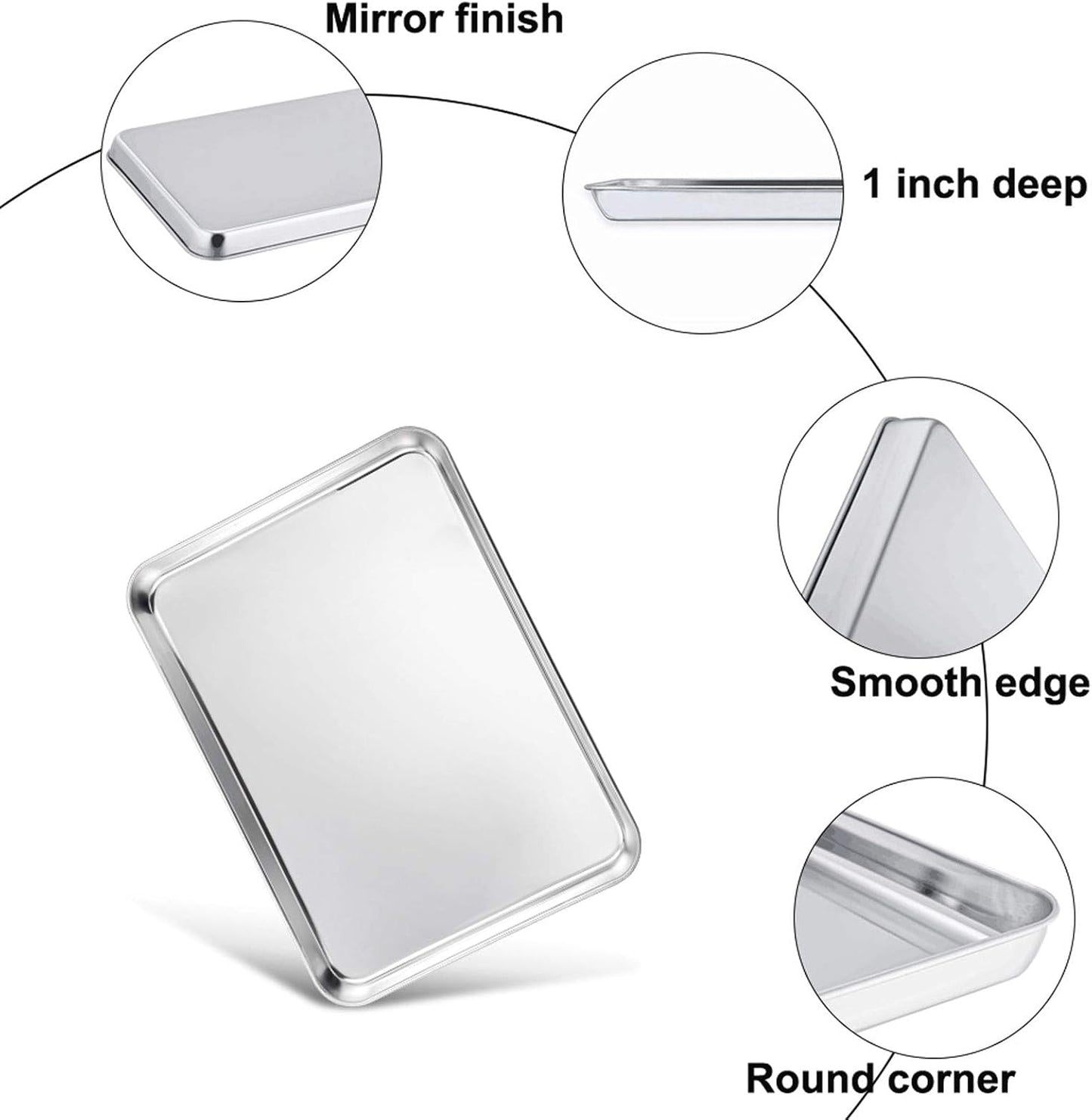 TeamFar Baking Pan with Rack Set of 4, 12.5’’ x 9.5’’ Stainless Steel Toaster Oven Baking Pan with Cooling Rack, Healthy & Non Toxic, Easy Clean& Mirror Finish, Dishwasher Safe - (2 Pans + 2 Racks)