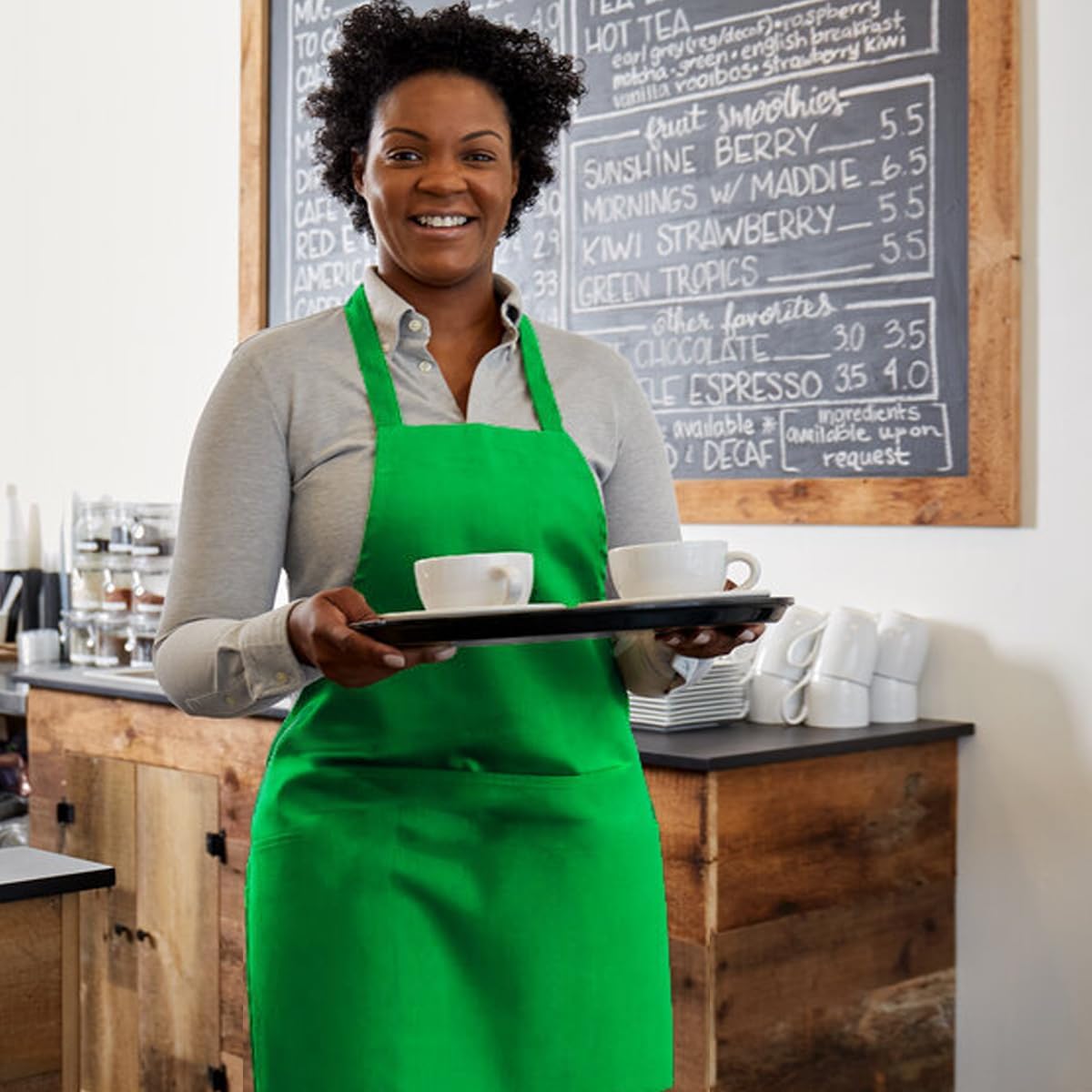 Bringsine 4 Pack Bib Chef Apron - Unisex Aprons with 2 Pockets,Machine Washable Aprons for Men and Women,Kitchen Resistant Cooking BBQ Bulk(Gray)