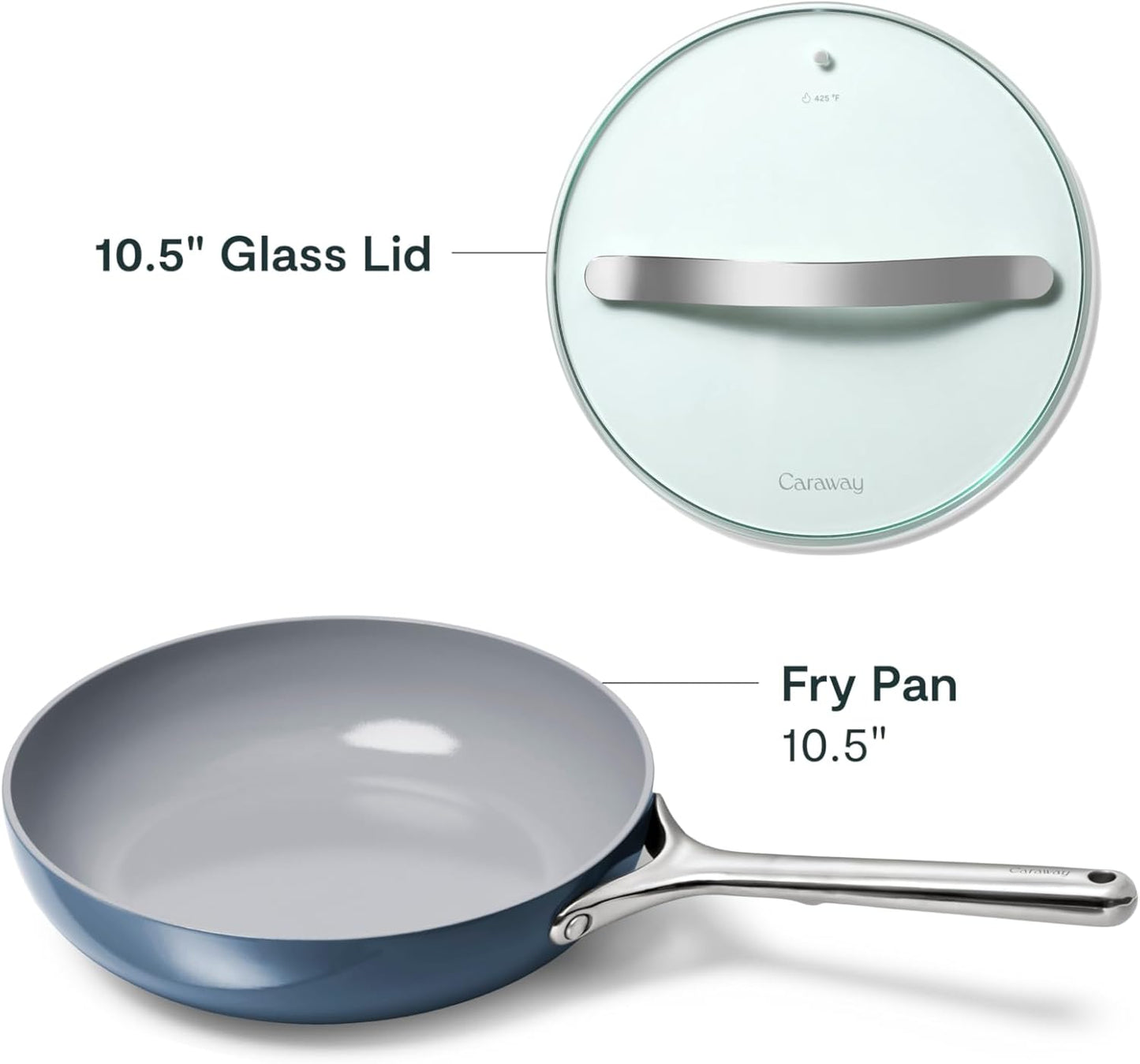 Caraway Nonstick Ceramic Frying Pan With Glass Lid (2.7 qt, 10.5") - Non Toxic, PTFE & PFOA Free - Oven Safe & Compatible with All Stovetops (Gas, Electric & Induction) - Navy