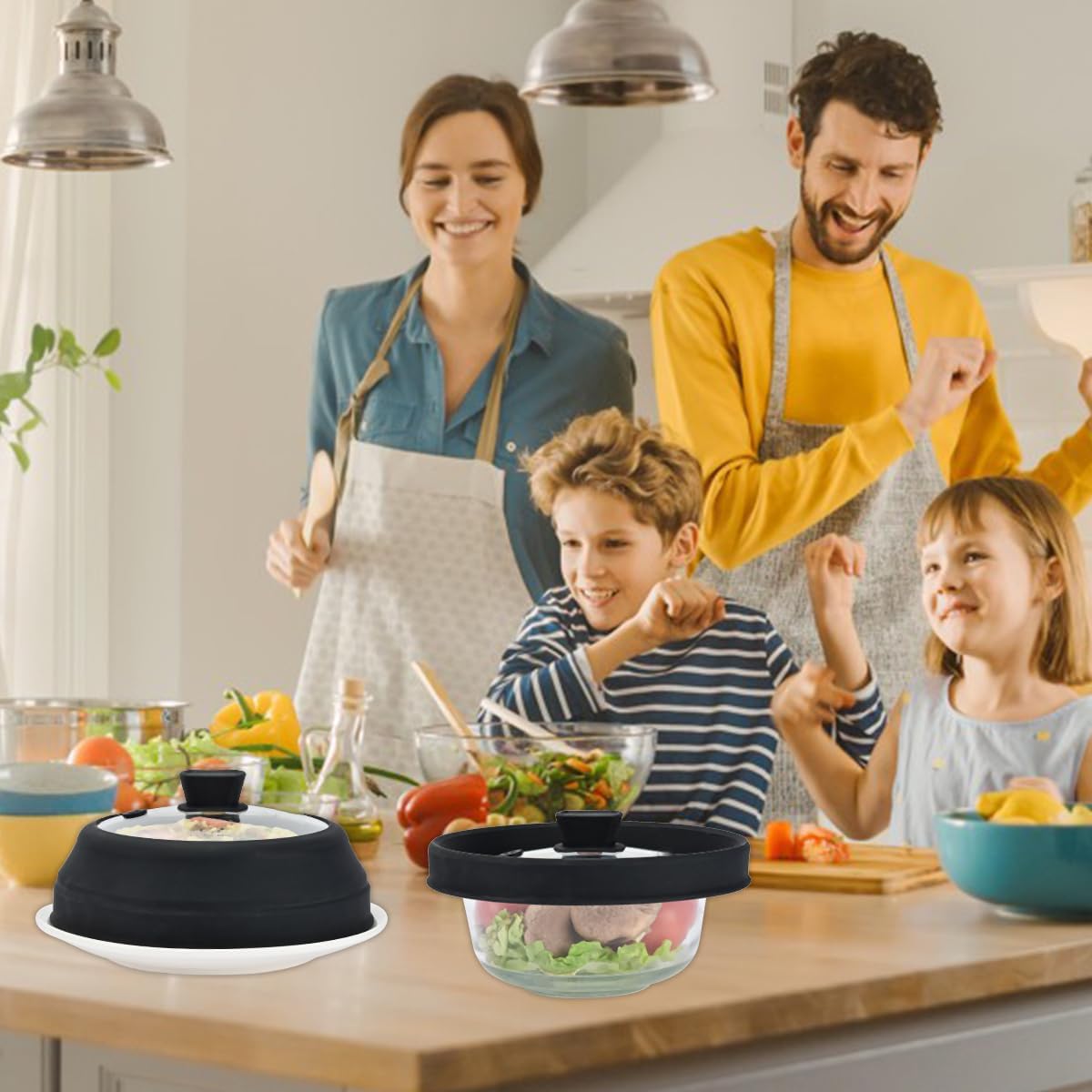 Microwave Splatter Cover Glass Splatter Guard Lid with Collapsible Silicone for Food Plate Covers 8.5 inch Black