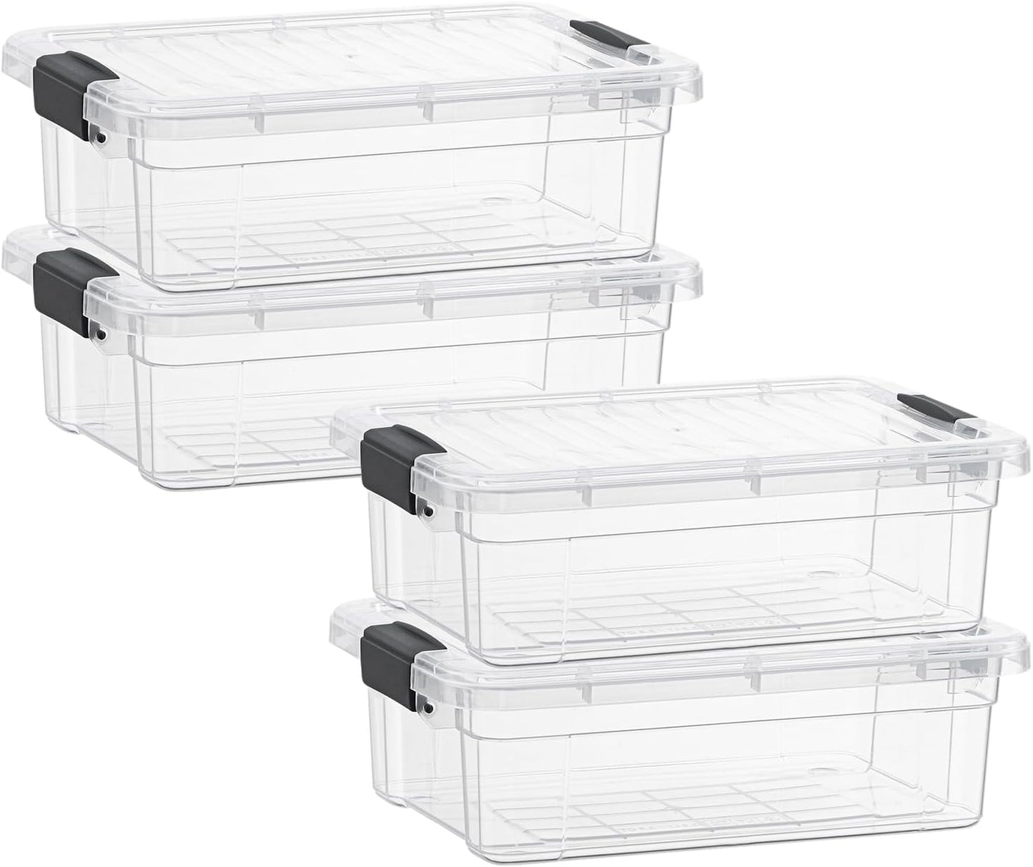 Superio Clear Storage Boxes with Lids, 4.5 Quart Plastic Container Bins for Organizing, Stackable Crates, BPA Free, Non Toxic, Odor Free, Organizers for Home, Office and Dorm, 4 Pack