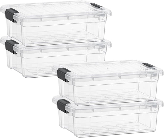 Superio Clear Storage Boxes with Lids, 4.5 Quart Plastic Container Bins for Organizing, Stackable Crates, BPA Free, Non Toxic, Odor Free, Organizers for Home, Office and Dorm, 4 Pack