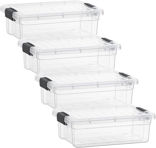 Superio Clear Storage Boxes with Lids, 2.5 Quart Plastic Container Bins for Organizing, Stackable Crates, BPA Free, Non Toxic, Odor Free, Organizers for Home, Office and Dorm, 4 Pack