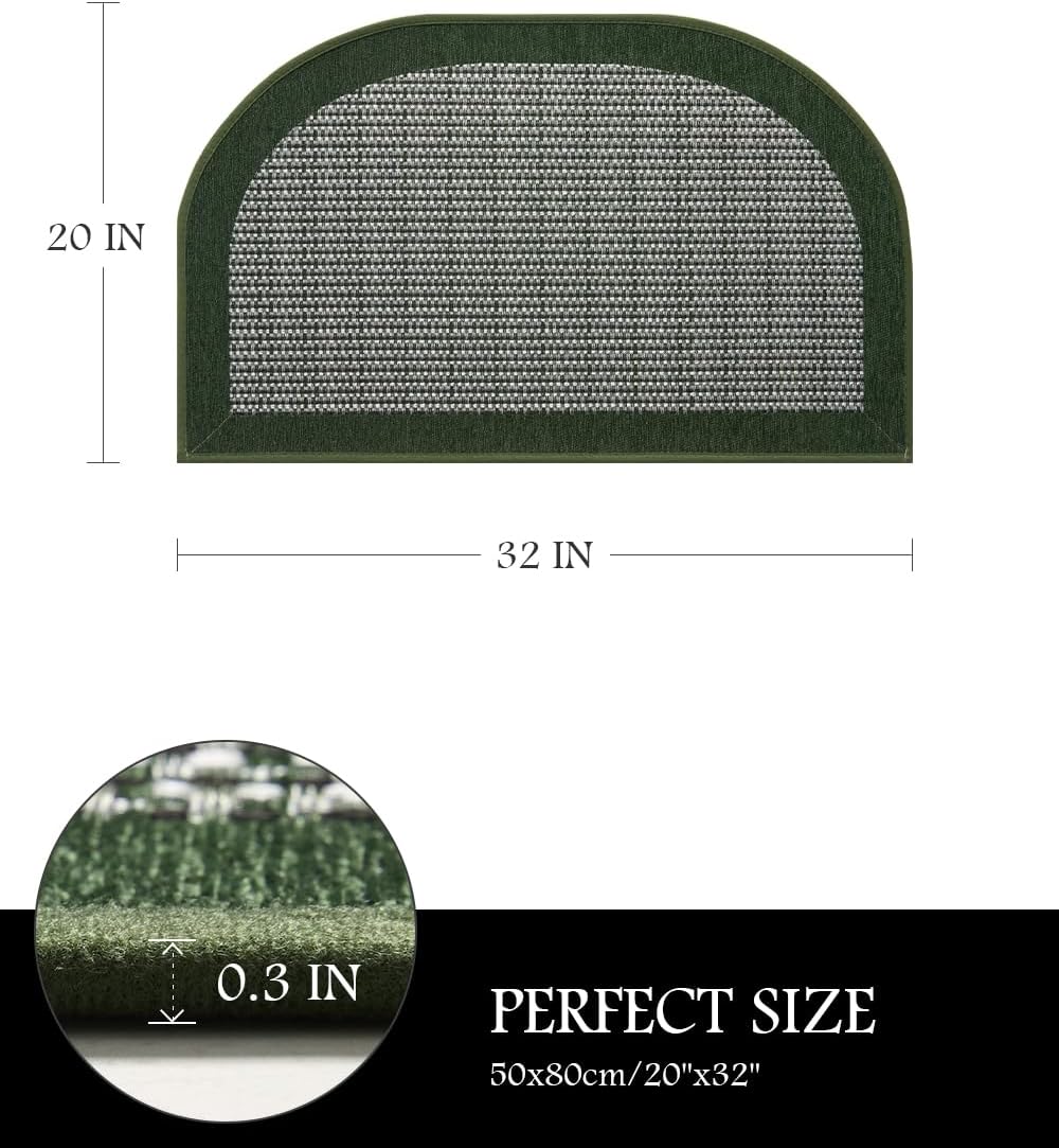 PADOOR Kitchen Mats for Floor, Kitchen Rugs Non Slip Washable, Half Circle Kitchen Floor Mat Sink Rug Rubber Backed Super Absorbent, 20"x32" Green