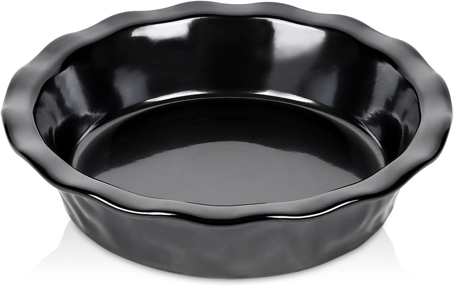 vicrays Ceramic Pie Pan for Baking - 9 inch Pie Plate, Round, Fluted and Deep Pie Dish for Tart, Pizza, Apple Pie, Quiche, Pot Pies, Cake - Reactive Glaze (Black)