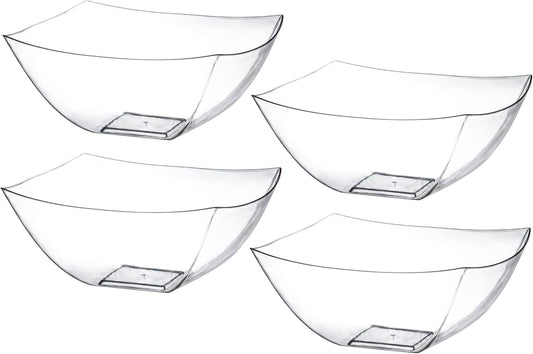 Posh Setting Clear Plastic Serving Bowls Disposable - Square Bowls - Square Candy Bowl - Plastic Snacks & Chip Bowls for Parties - Black, Gold & Clear, White Serving Dishes, 16 OZ, 4 Pack