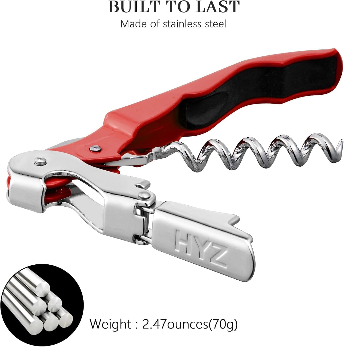 HYZ 2-Pack Wine Opener Waiter Corkscrew, Professional Wine Key for Servers, Bartender with Foil Cutter, Manual Wine Bottle Opener Double Hinged (Red)