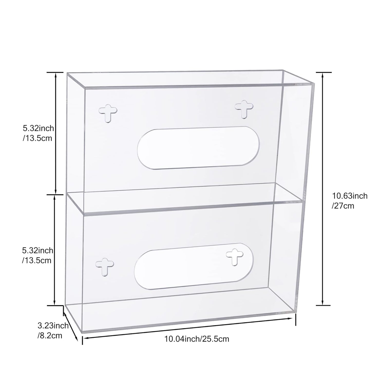 Glove Box Holder Dispenser Acrylic Double Side Loaded Clear Rack Storage Organizer for Medical, Latex, Rubber, Nitrile, Exam, Disposable Glove Boxes and Face Mask Holder Standing or Wall Mount