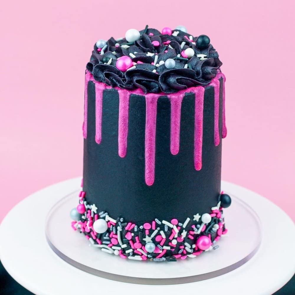 Black Pink Sprinkles for Cake Decorating, Baking - Fancy Minnie Mouse Sprinkles for Cupcake Decorating - Edible Minnie Mouse Cake Decorations in Pink and Black Princess with Jimmies, Pearls