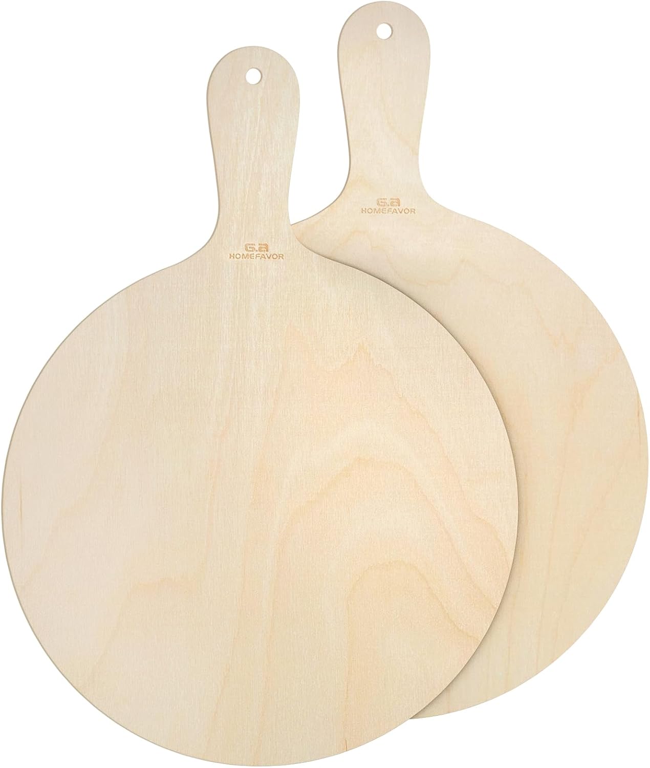 G.a HOMEFAVOR 2-Piece Wooden Pizza Peel: 12 Inch Pizza Spatula with Wood Handle Suitable for 12"x12" Pizzas - Large Cutting Board for Transferring Pizza in Oven