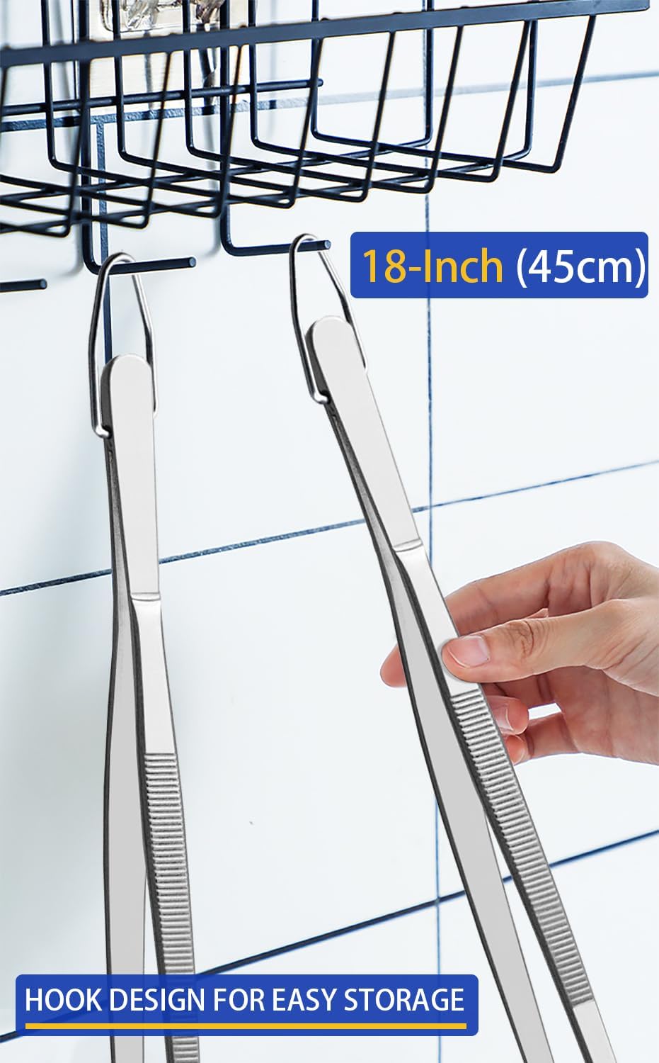 JETKONG 18 Inch (45cm) Extra Long Barbecue Tongs, Heavy Duty Giant Tweezer Tongs for Grilling and BBQ, Set of 2 (Point Tips)
