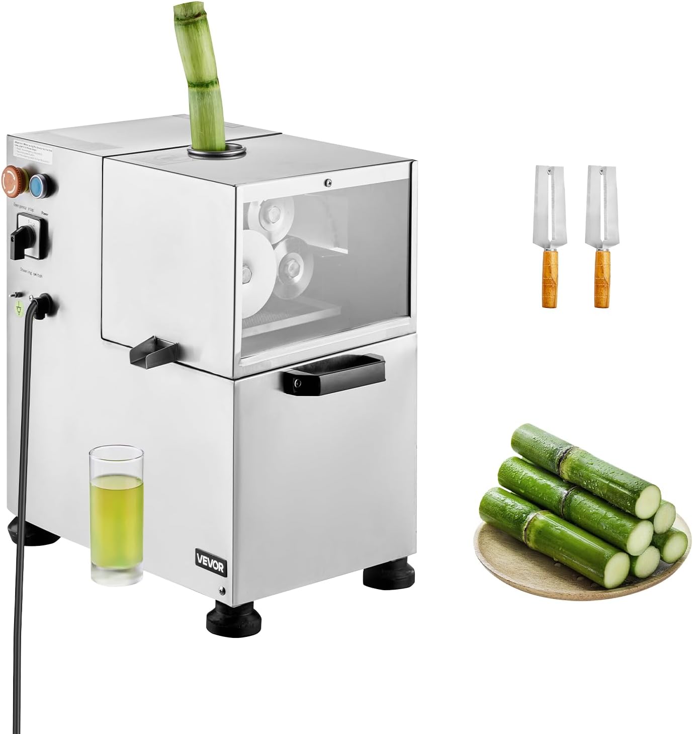 VEVOR Commercial Sugar Cane Juicer, 800W Electric Sugarcane Juicer Machine with 661LBS/H High Output, 4 Stainless Steel Rollers, Sugar Cane Press Juice Extractor Squeezer for Home/Commercial Use