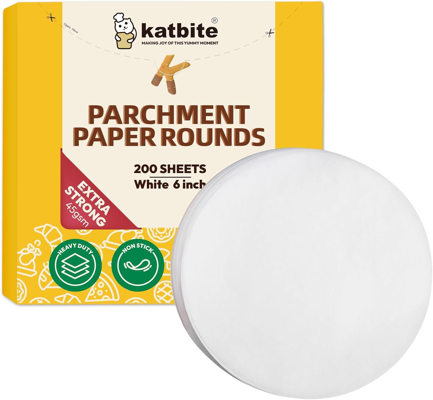 Katbite® 6 Inch 200Pcs Parchment Paper Rounds, Round Baking Sheets Paper, Uses for Cake Baking, Patty Separating, Tortilla Wrapping