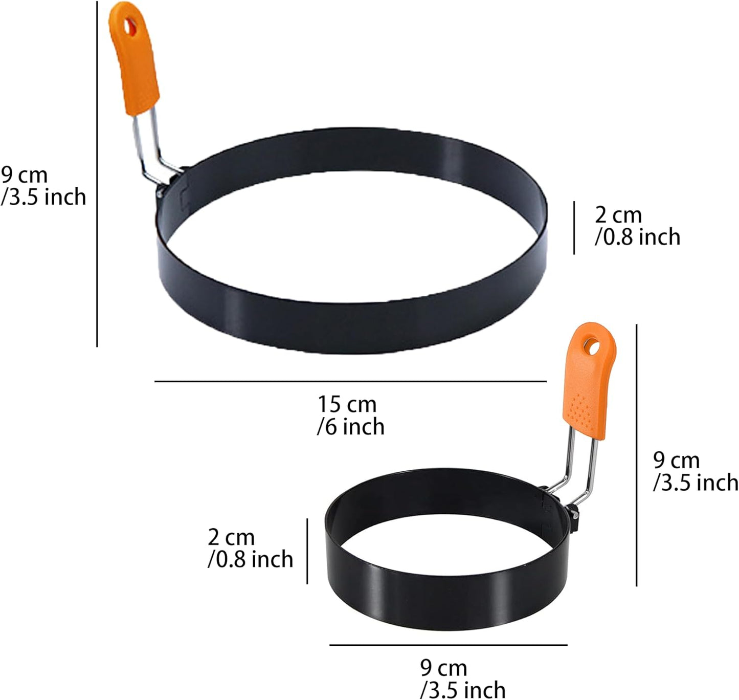 3.5" Egg Rings 6“ Pancake Mold with Silicone Handle, Round Mold for English Muffins - Griddle Cooking Shaper for Indoor Camping Breakfast Sandwiches w/Silicone Oil Brush set of 6 (4pcs 3.5"+2pcs 6")