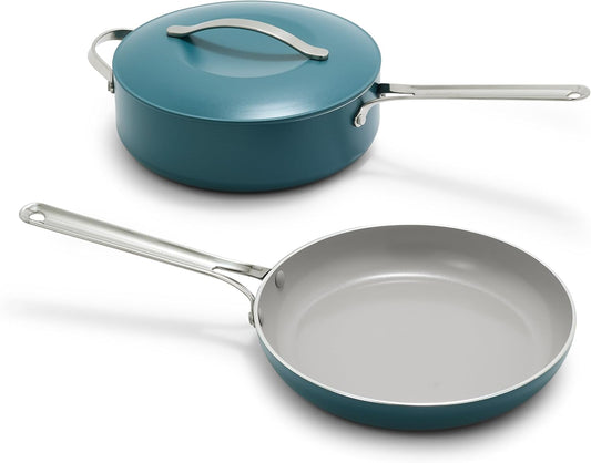 GreenPan Nova 10” Frying Pan Skillet and 4.37QT Sauté Pan with Lid, Oprah’s Favorite Things 2024, PFAS-Free Ceramic Nonstick, Induction Suitable, Sear, Fry, Broil, Dishwasher & Oven Safe, Deep Teal