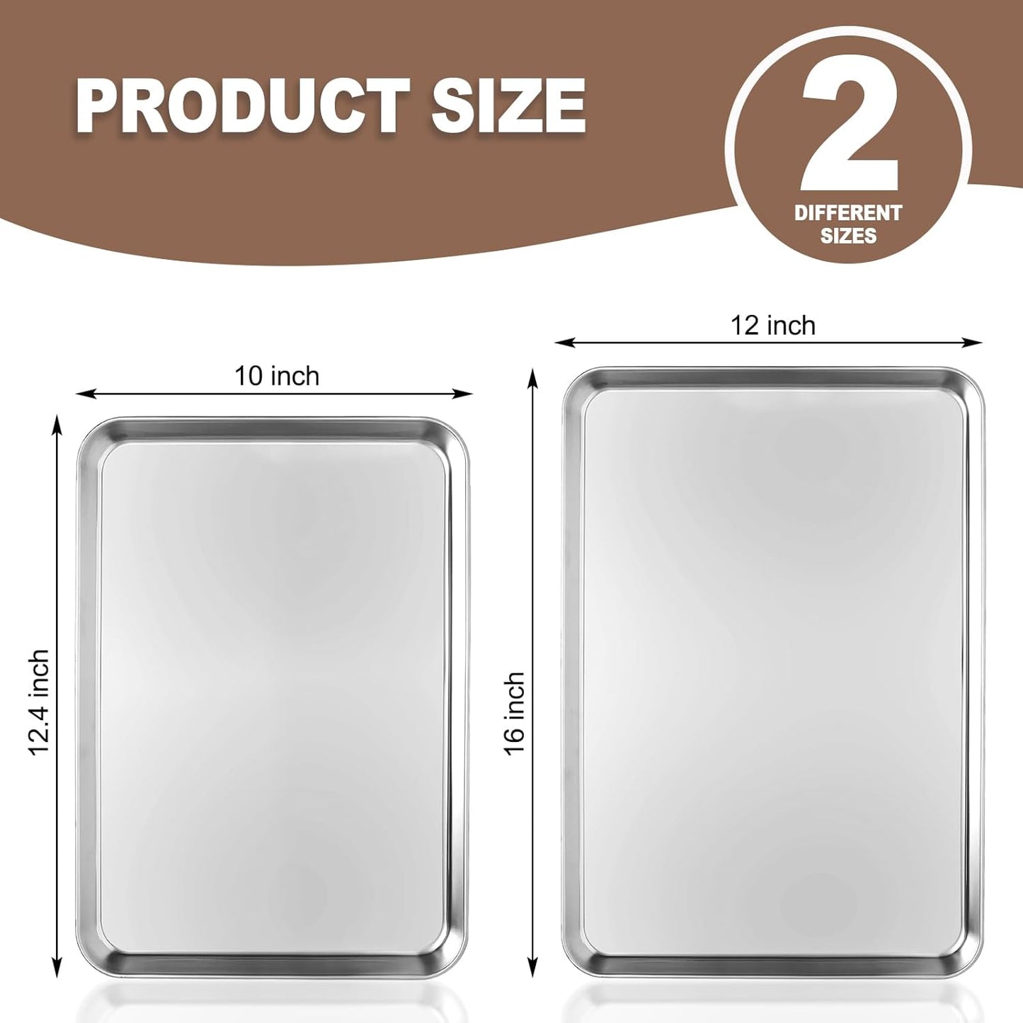 Baking Sheets Set of 2, HKJ Stainless Steel Cookie Sheet Baking Sheet Pan, 12inch/16inch Toaster Oven Pans, Non Stick & Rust Resistant & Easy Clean