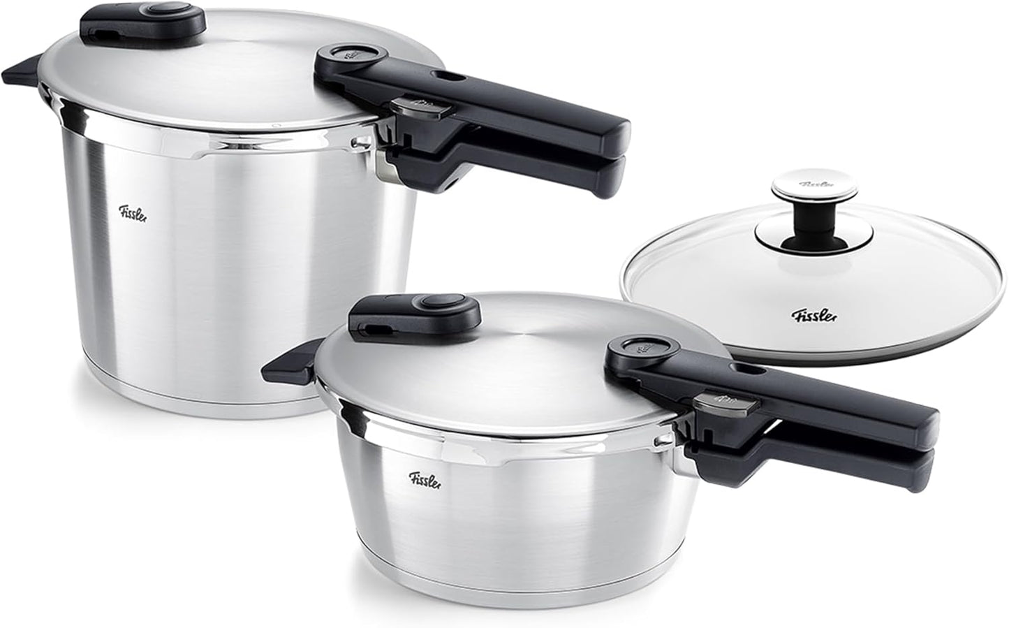 Fissler Vitaquick Premium 3 Piece Set, 3.7 Quart and 6.3 Quart Pressure Cooker with Glass Lid
