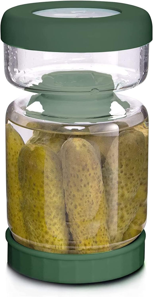 WhiteRhino Glass Pickle Jar,34oz Olive Hourglass Jar with Strainer,Airtight Glass Jar Pickle Juice Separator Flip Pickle Jar for Gherkin Jalapeno