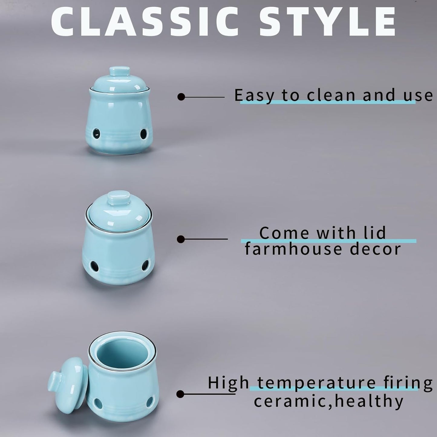 HAOTOP Ceramic Mini Garlic Keeper with Lid, Garlic Container Saver for Countertop, Keep Your Garlic Cloves Fresh (Turquoise)