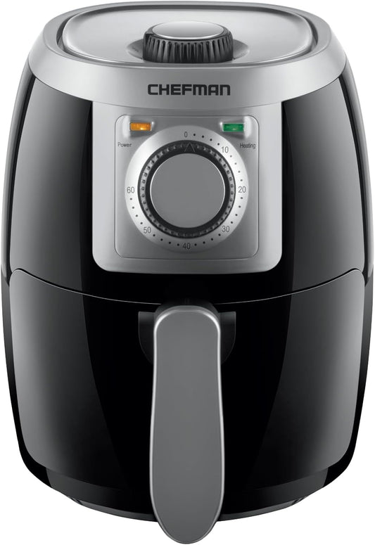 CHEFMAN Small, Compact Air Fryer Healthy Cooking, 2 Qt, Nonstick, User Friendly and Adjustable Temperature Control w/ 60 Minute Timer & Auto Shutoff, Dishwasher Safe Basket, BPA - Free, Black
