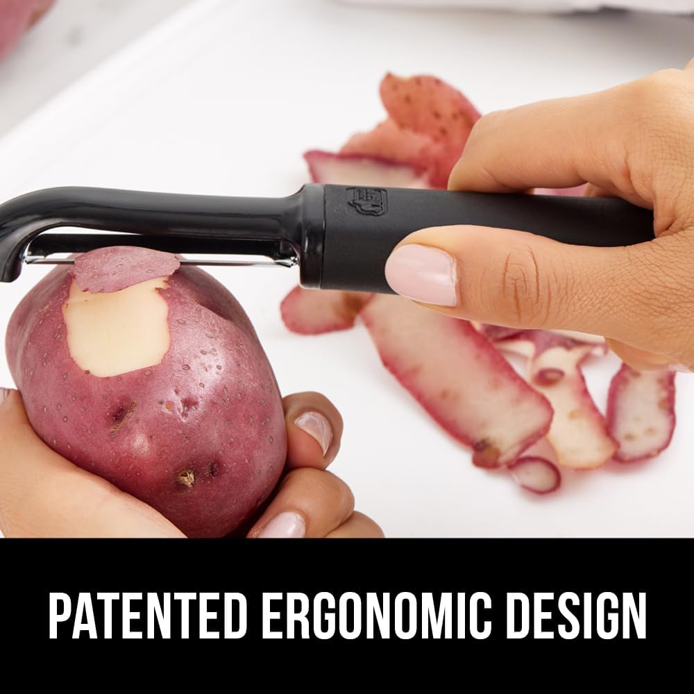 GORILLA GRIP Patented BPA-Free Sharp Stainless Steel Swivel Vegetable Peeler, Comfortable Handle Potato Peelers, Smooth Peeling, Peel Carrots Apple, Includes Blade Cover, Kitchen Tool, Black