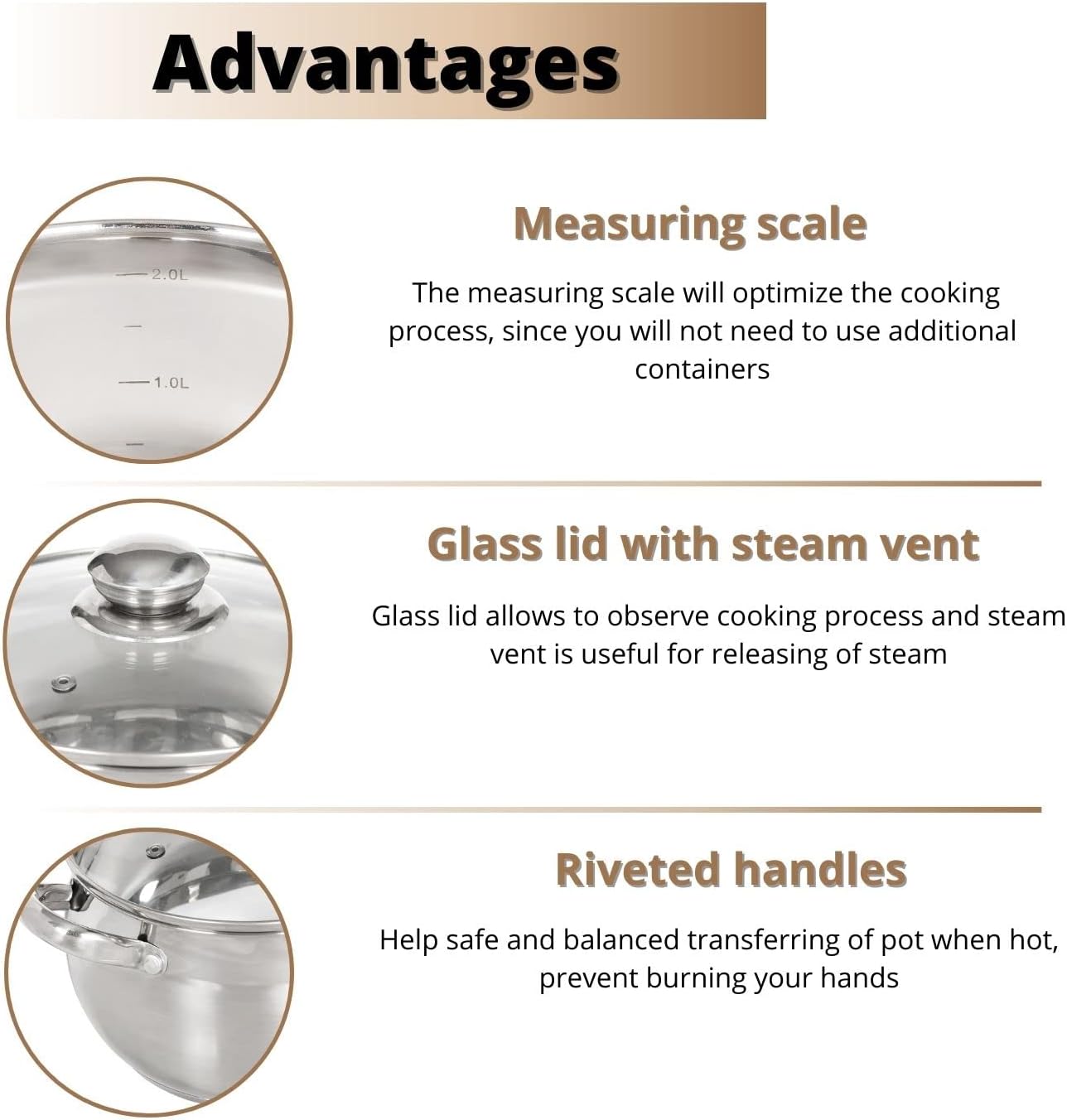 Daniks Classic 6-Piece Stainless Steel Induction Cookware Set – Dishwasher Safe Pots with Lids, Measuring Scale, Silver