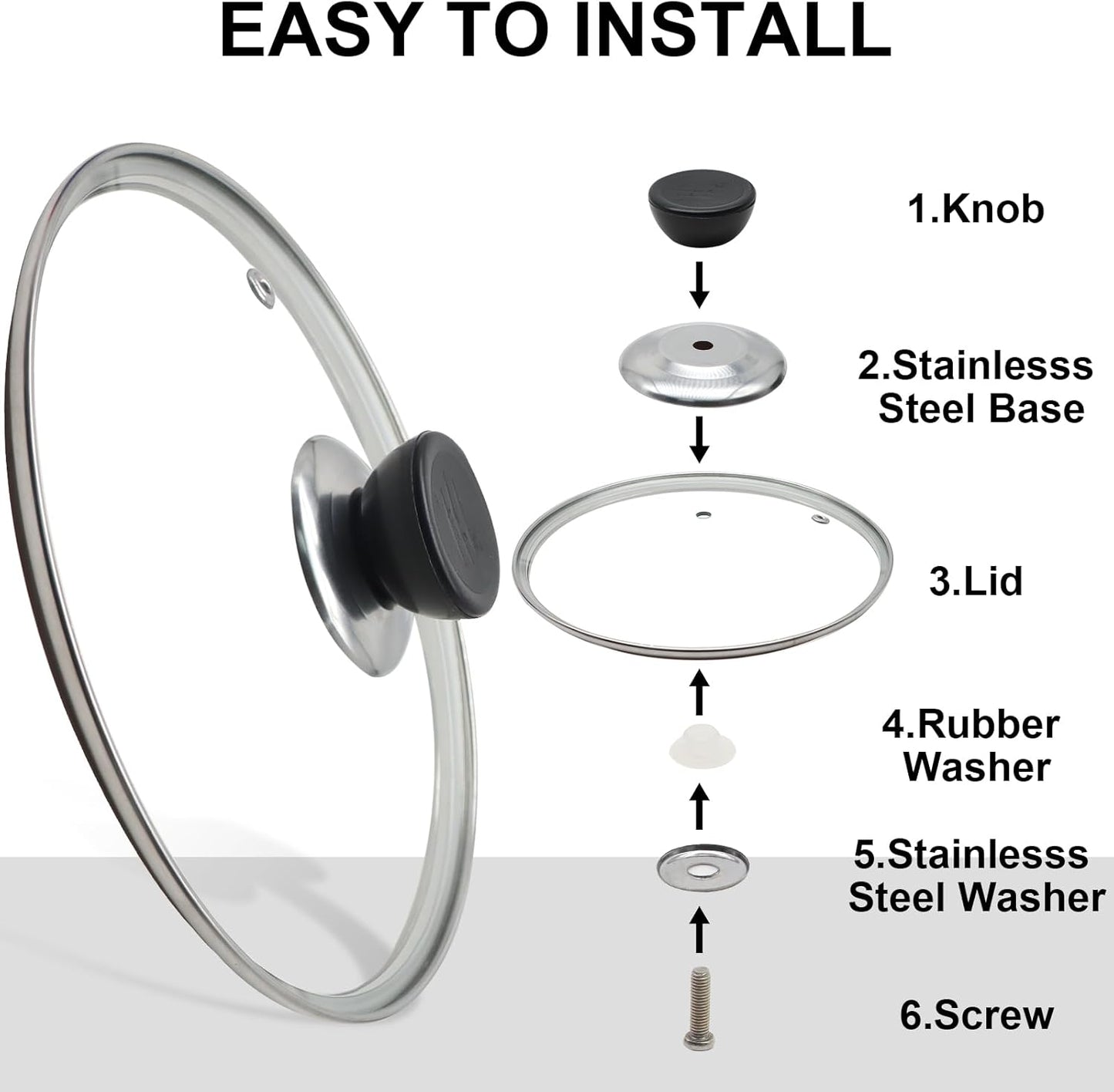 12 Inch Pan Lid, Tempered Glass Lid, Cast Iron Skillet, Pot,Replacement Pan Cover, Clear Frying Pan Lid Fits Pots, Pans and Skillets, Dishwasher Safe