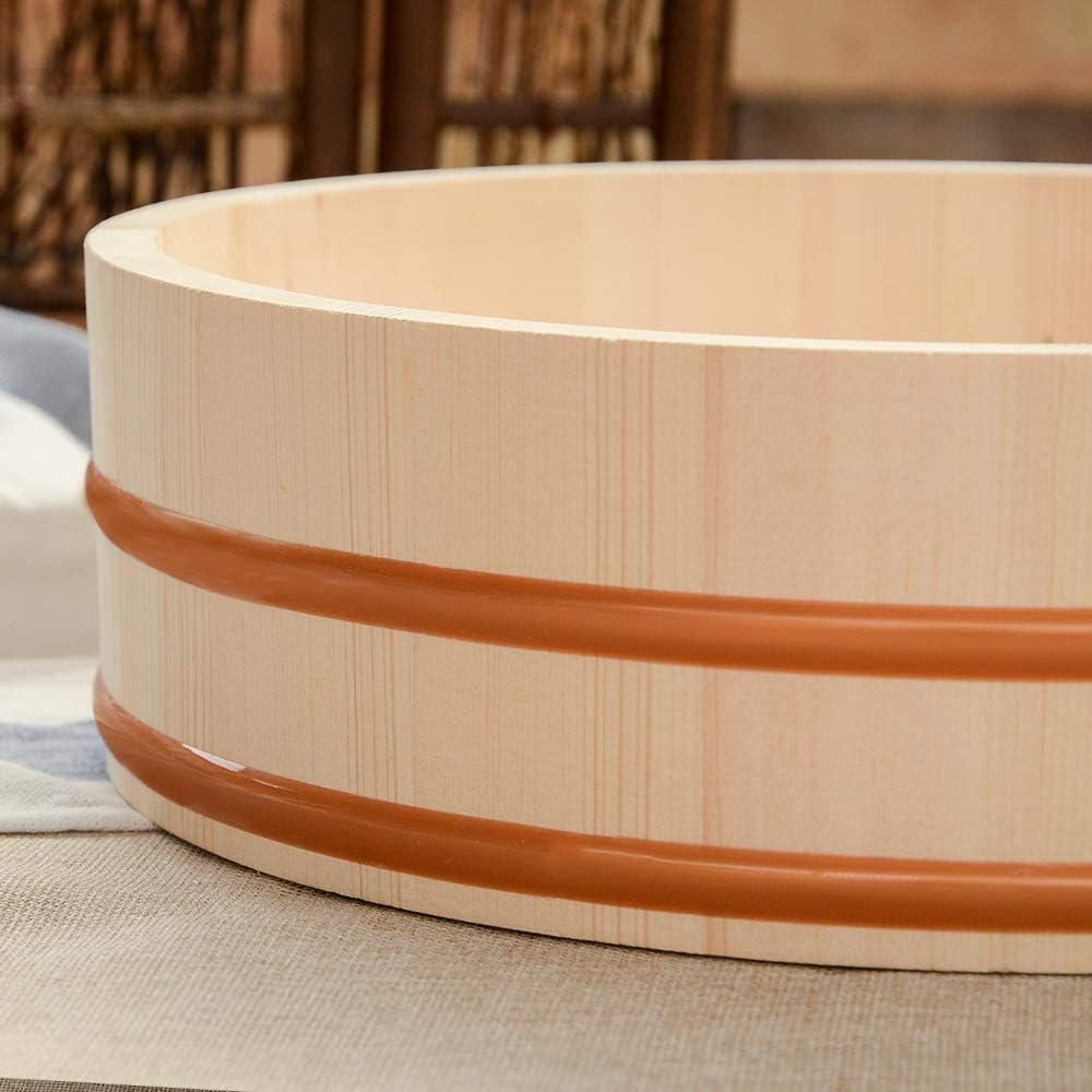 Kichgather 14.2 Inch Wooden Sushi Rice Bowl Hangiri Sushi Oke Rice Mixing Tub (3 pieces)