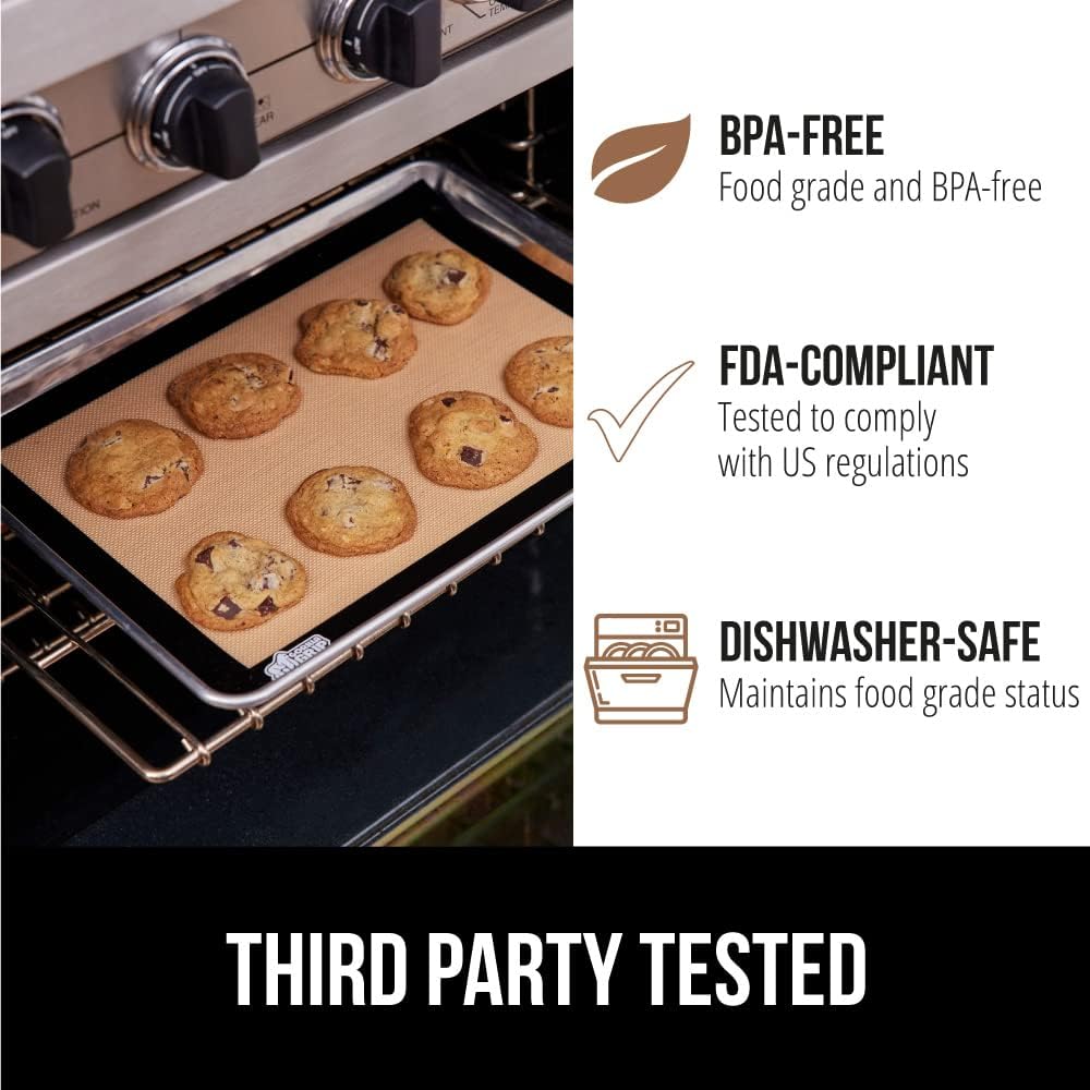 GORILLA GRIP Reusable Nonstick Silicone Baking Mat, 2 Pack, 16.5x11.87, BPA-Free Oven Safe Food Liner, For Cookie Sheets, No Mess Easy Clean Pastry Mats, Kitchen Essential, Half Sheet Size, Black