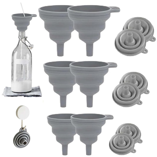 Kitchen Funnel Set, 2025 Upgrade Silicone Collapsible Funnel Silicone Collapsible Food Funnels for Kitchen 3 Sizes Funnels for Home Use Filling Bottles Daily Cooking (Grey, 2Set 11+14+20g)