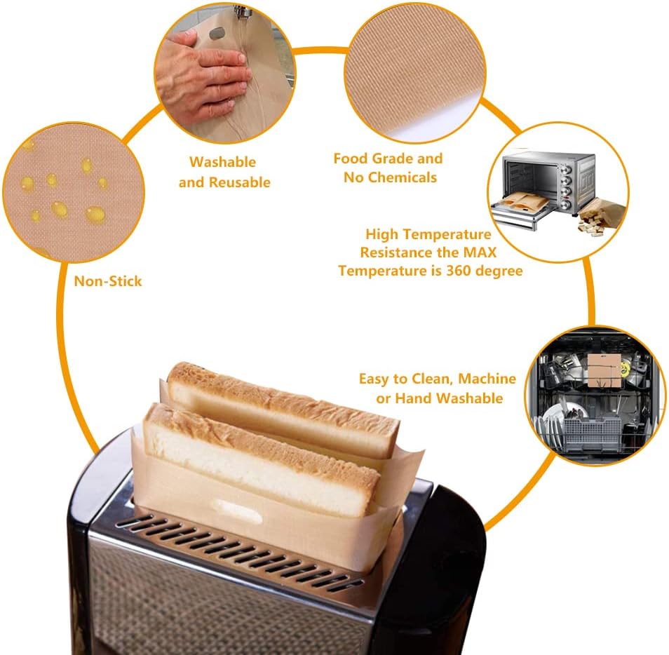 Toaster Bags Reusable for Grilled Cheese Sandwiches | Safest On The Market - 100% BPA & Gluten Free | Non Stick Toast Bag (10PCS)