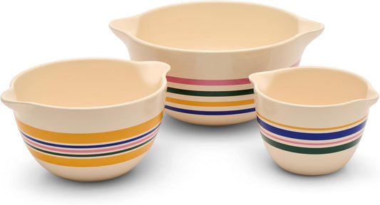 Great Jones Stir Crazy (Striped) | 3-Piece Stackable Ceramic Mixing Bowl Set | Dishwasher, Freezer & Microwave-Safe | Perfect for Baking, Serving & Mixing | Nesting Design for Easy Storage