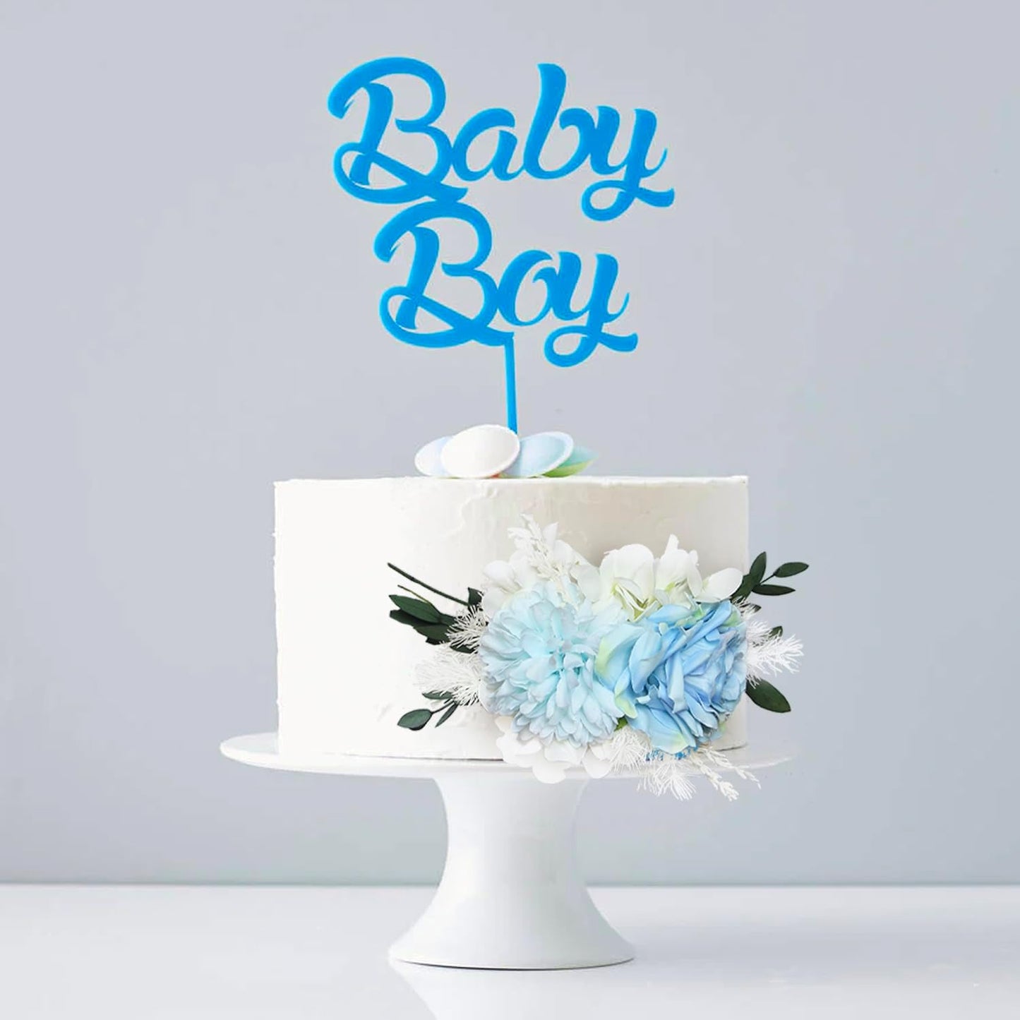 Rinlong 3Pcs Pre-made Baby Blue Cake Decorating Flowers Cake Toppers Cake Decorations Wedding Decor Birthday Bridal Shower Cake Topper