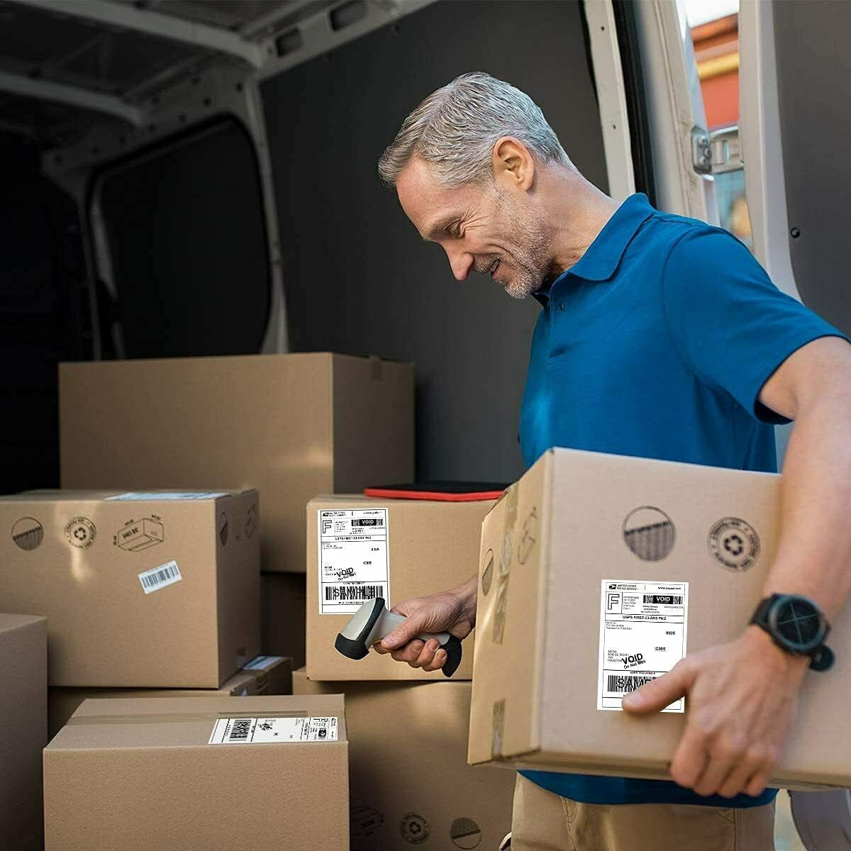 Immuson Fanfold 4 x 6 Direct Thermal Labels White Perforated Shipping Labels 500 Labels/Stack, Permanent Adhesive, White Mailing Labels for Zebra Thermal Printer 1 Stack.