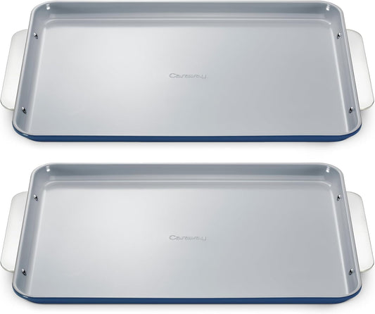 Caraway Non-Stick Ceramic Large Baking Sheet Duo - Naturally Slick Ceramic Coating - Non-Toxic, PTFE & PFOA Free - Perfect for Baking, Roasting, and More - Large (18" x 13") - Navy