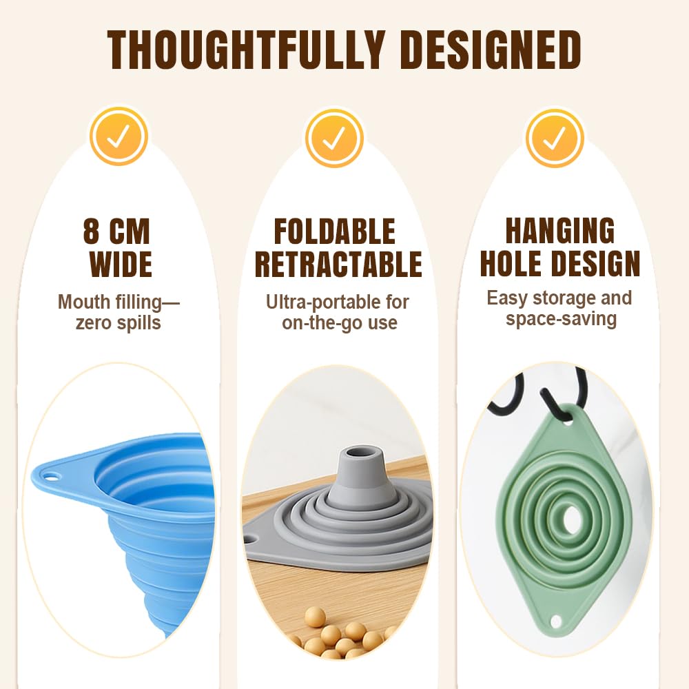 Kitchen Funnel Set, Silicone Collapsible Funnels for Kitchen Use Filling Bottles, Mini Funnels for Filling Small and Regular Water Bottles, Easy Pouring Tools for Kitchen Use and Refilling Bottles