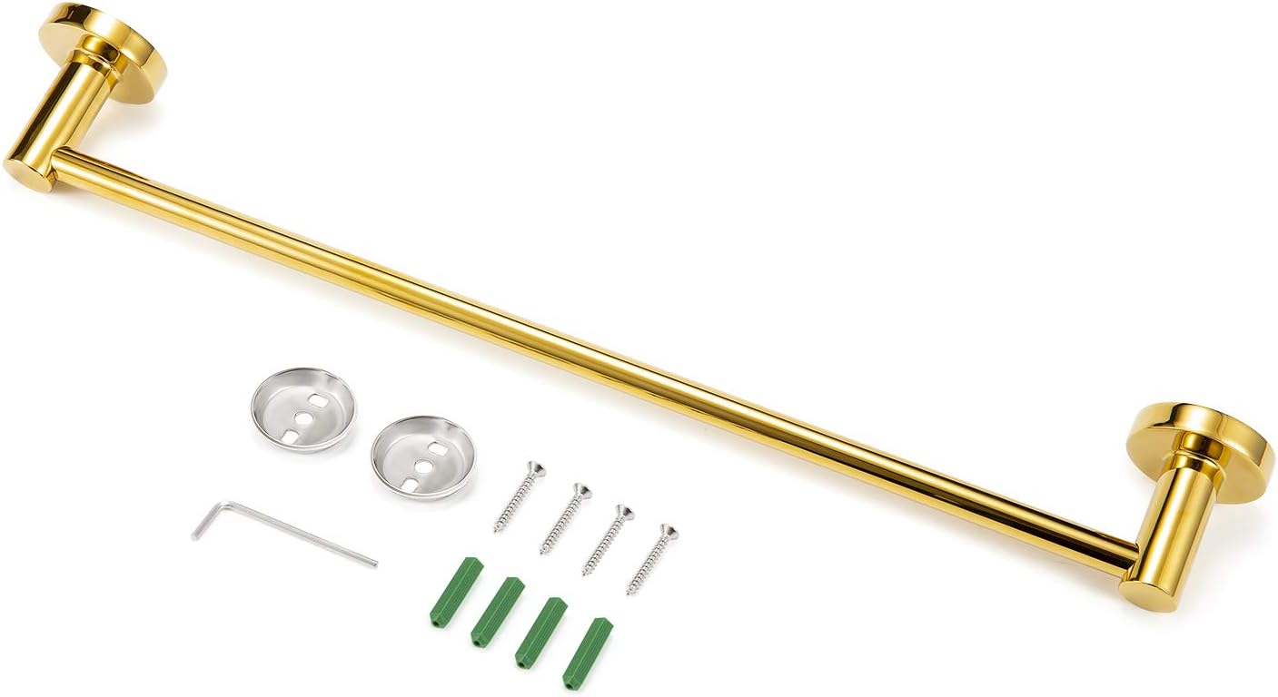 JiePai Bath Towel Bar Gold, 11.8 Inch Stainless Steel Towel Rack Bathroom Towel Holder Wall Mount Kitchen Dish Cloth Hanger (Gold, 11.8 Inch)