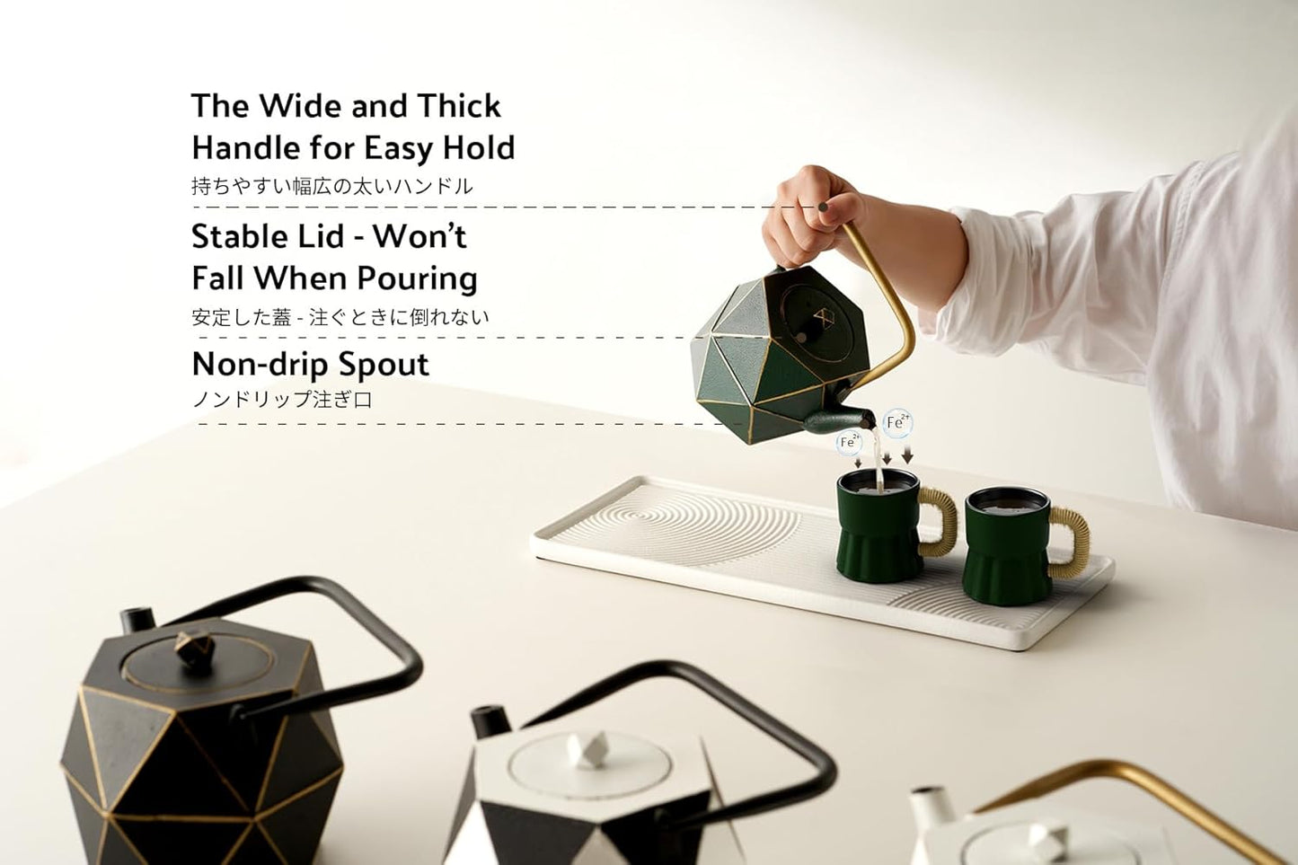 Toptier Mini Tea Kettle, Super Small Palm-sized Teapot, Stovetop Safe Japanese Cast Iron Tea Kettle, Diamond Design Tea Pot with Removable Infuser for Loose Tea, 11 Ounce (325 ml), Dark Green
