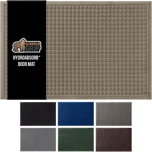 GORILLA GRIP Front Door Mat, 72x24, Indoor Outdoor Ultra Absorbent HydroAbsorb Doormat, Absorbs Up to 2.75 Cups of Water, Stain and Fade Resistant, Rubber Backing Doormats, Captures Dirt, Beige