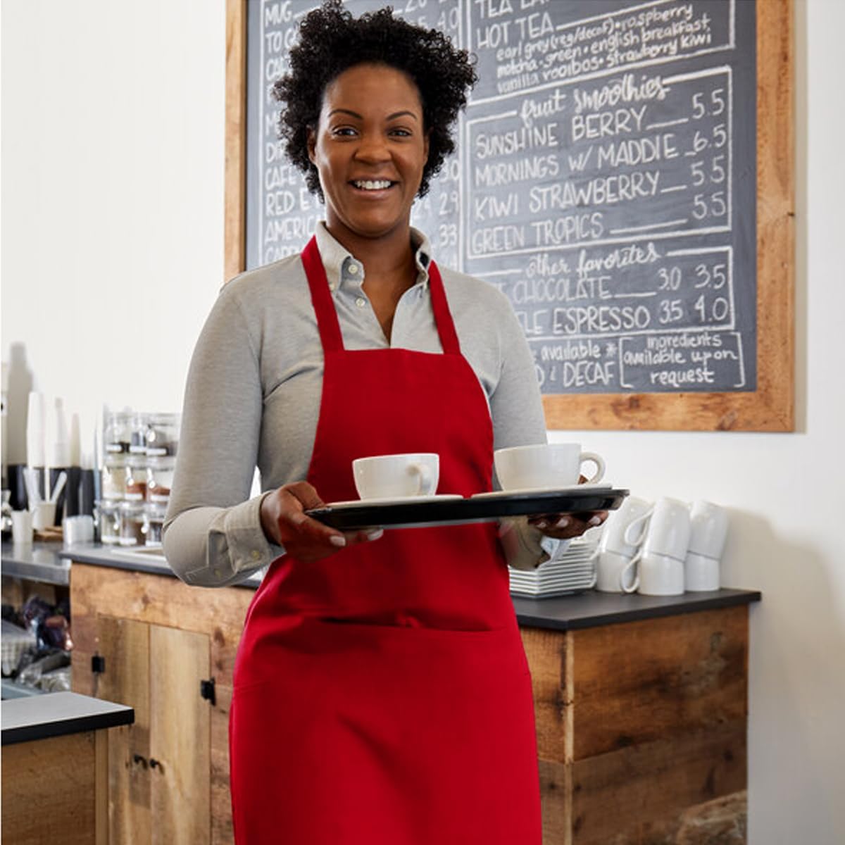 Bringsine 4 Pack Bib Chef Apron - Unisex with 2 Pockets,Machine Washable for Men and Women,Kitchen Resistant Cooking BBQ Aprons Bulk(Red)