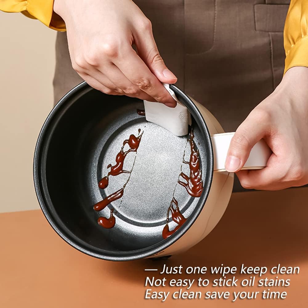 Drizzle Electric Hot Pot Cooker 1.7L Mini Skillet NonStick Coating Stir Fry Food Maker 110V Portable Cookerware Dorm Cooking With Steamer for Personal Ramen Boiling Steak Egg Oatmeal Soup Shabu