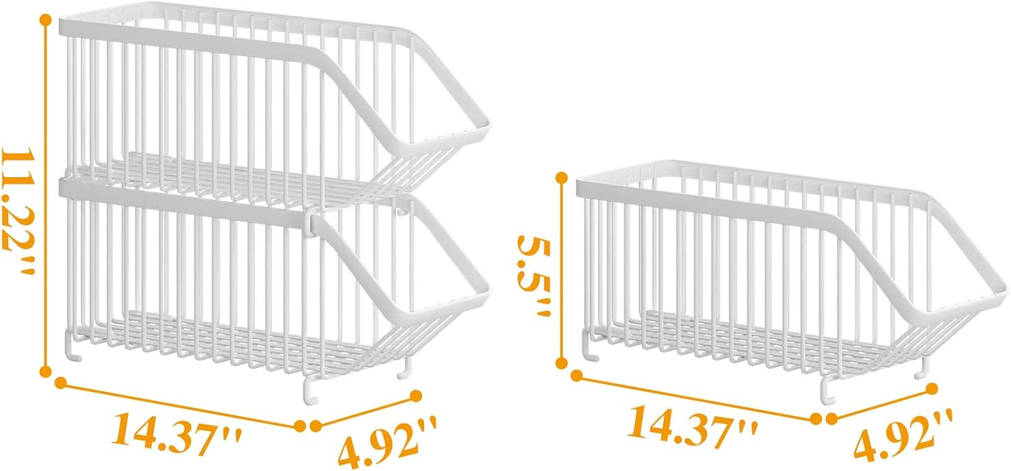 GILLAS 4 Pack Stackable Soda Can Organizer for Refrigerator, Can Holder Dispenser, Canned Food Storage Rack for Fridge, Kitchen, Countertops, Cabinets, White