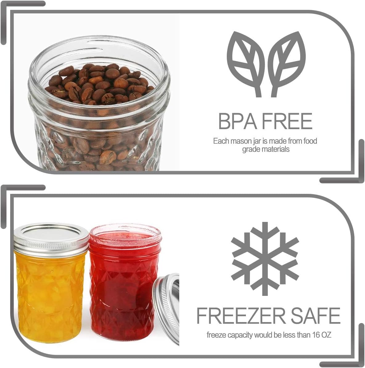 VERONES Wide Mouth Mason Jars 16oz, 6 Pack 16 oz Wide Mouth Mason Jars with Lids and Bands, Ideal for Jam, Honey, Wedding Favors, Shower Favors