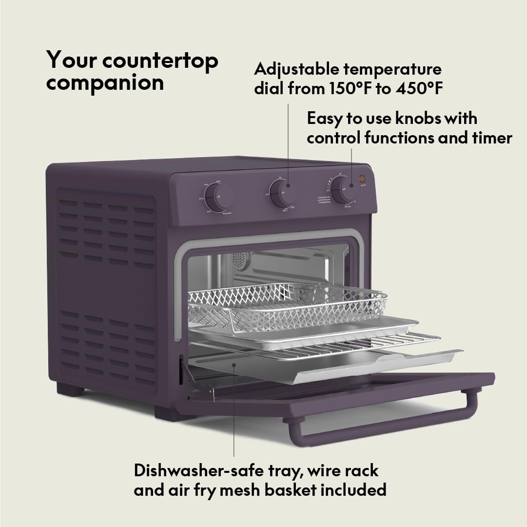 bella Air Fry Toaster Oven, 7 Preset Cooking Options, Dishwasher-Safe EverGood Coated Trays Included, 60-Minute Auto Shutoff w Audible Timer, Power Indicator Light, 1700 Watt, Plum