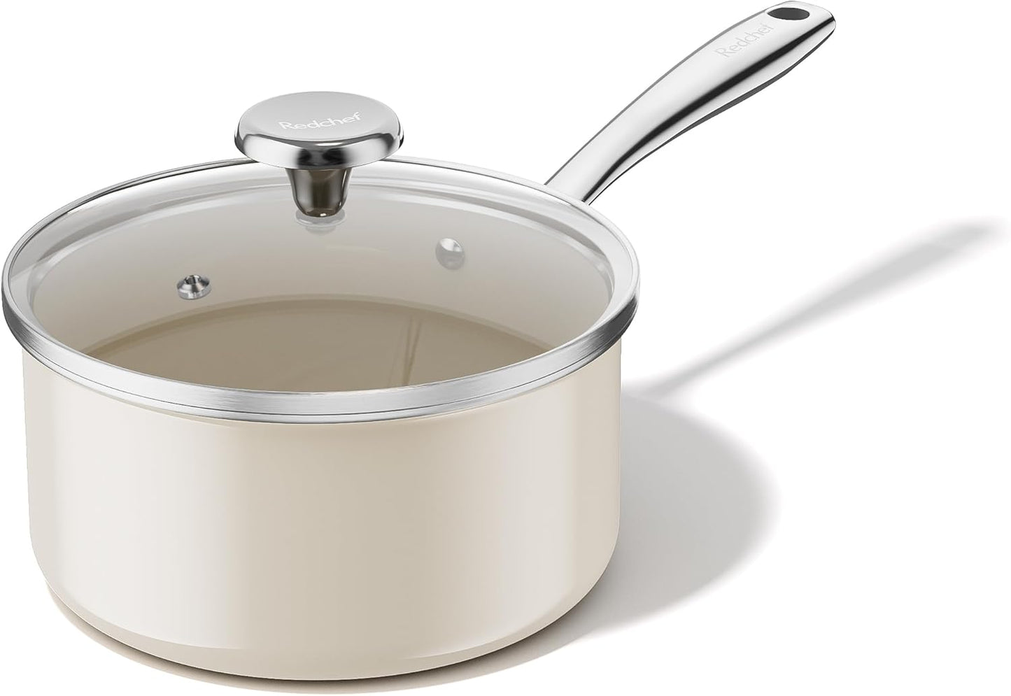 Redchef Ceramic Sauce Pan with Lid, 2.5QT Small Saucepan, Nonstick Cooking Pot with Stay-Cool Handle, Kitchen Non Toxic Soup Pot, PTFE & PFOA Free, Oven Dishwasher Safe, Compatible All Stovetops-Beige