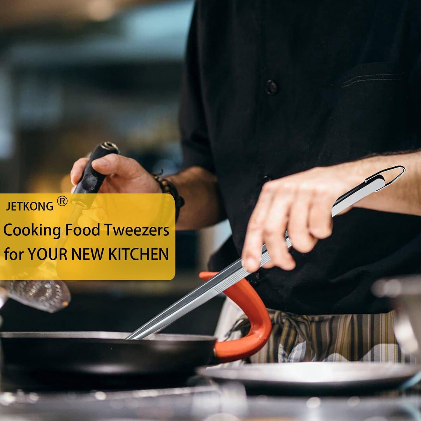 JETKONG 2 Pieces Extra-Long Tweezer Tongs 12-Inch Stainless Steel Tweezers Chef Tweezers