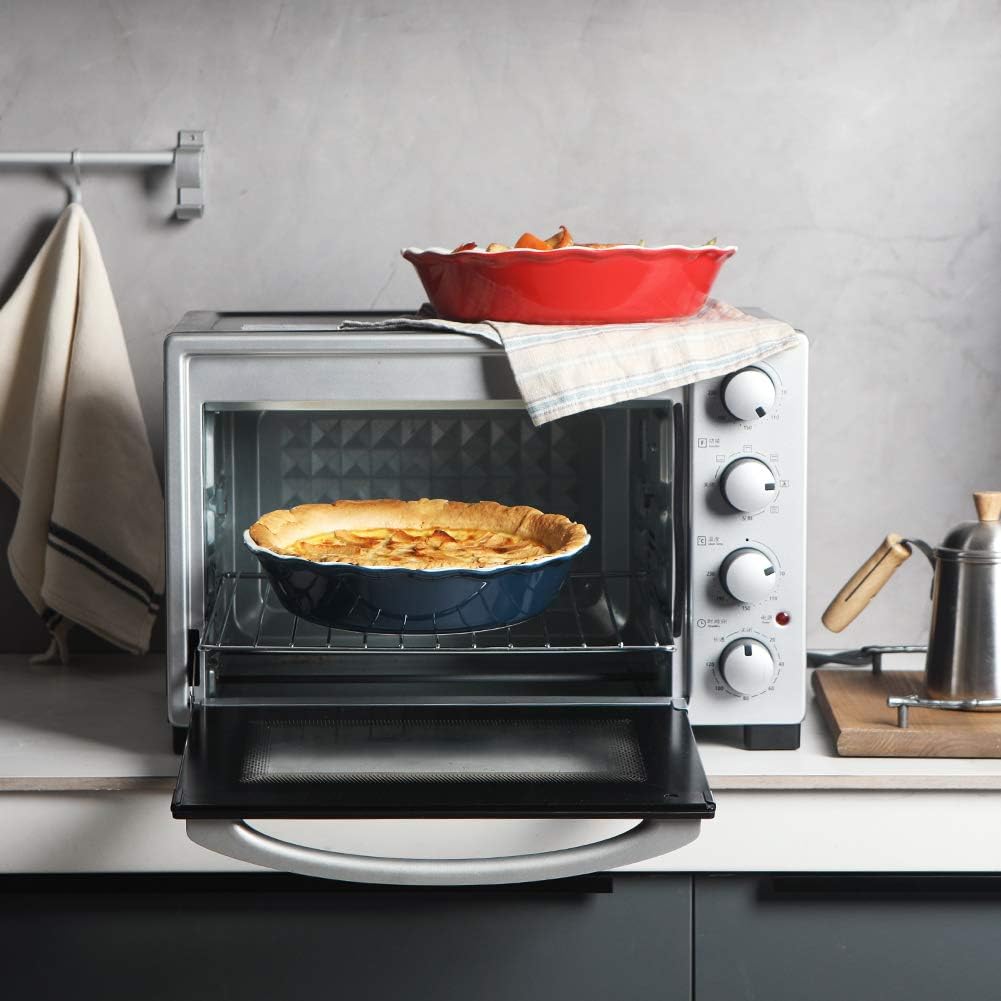 Sweejar Ceramic Pie Pan, 10 Inches Round Baking Dish for Dinner, Non-Stick Plate With Soft Wave Edge for Apple, Pumpkin, Pot Pies (Navy)