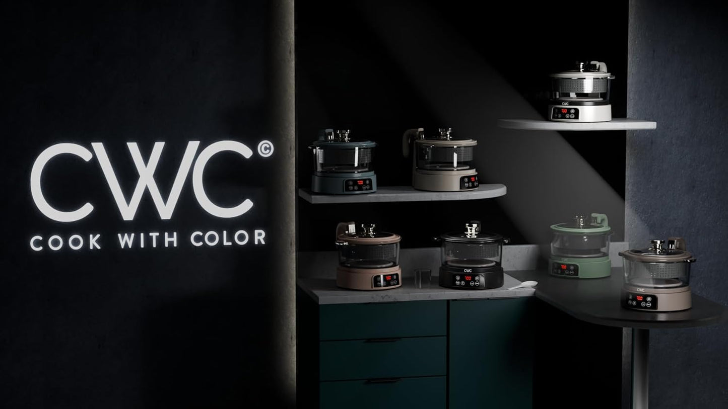 COOK WITH COLOR 3L Glass Low Carb Rice Cooker - Makes 6 Cups Cooked Low Sugar Rice with Auto Lift Filter Basket, Hotpot & Steamer for Rice, Grains and Oats, Digital Panel with Keep Warm, Slate Blue