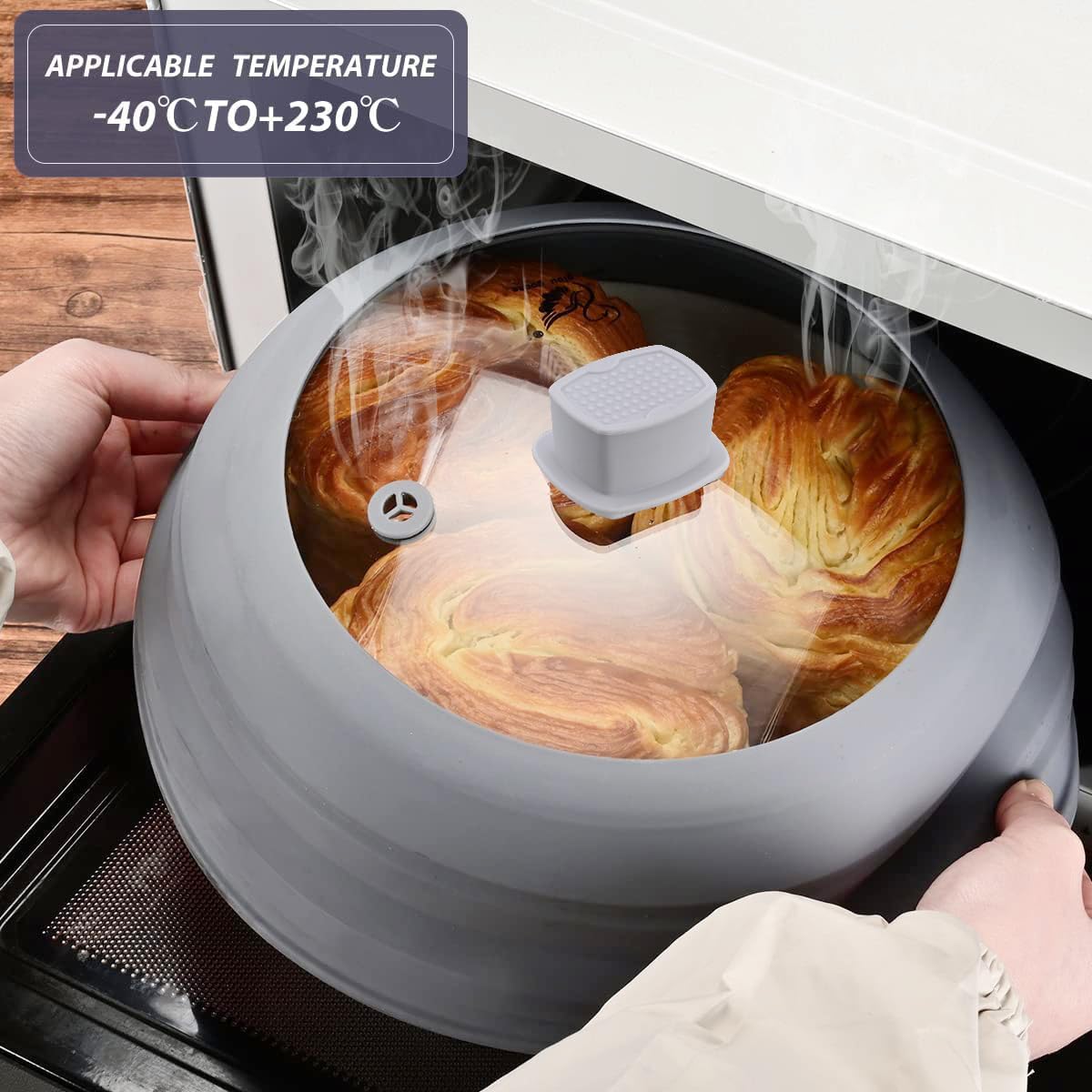 Microwave Splatter Cover Glass Cover Guard Lid with Collapsible Silicone for Food Pot Plate Cover 10.8 inch Light Grey